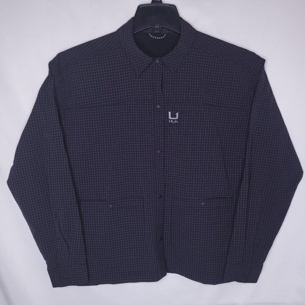 Huk Shirt Womens Medium Check Black Vented UPF
